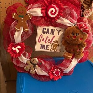 Festive Red and White Gingerbread Wreath